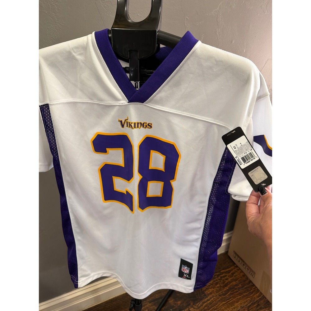 NFL Team Apparel Minnesota Vikings Adrian Peterson 28 Youth XL Jersey White NWT